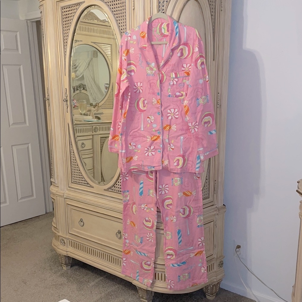 Victoria's Secret Vintage 90s Pink Flannel Candy Sweets Pajama Set ~ RARE ~ GUC